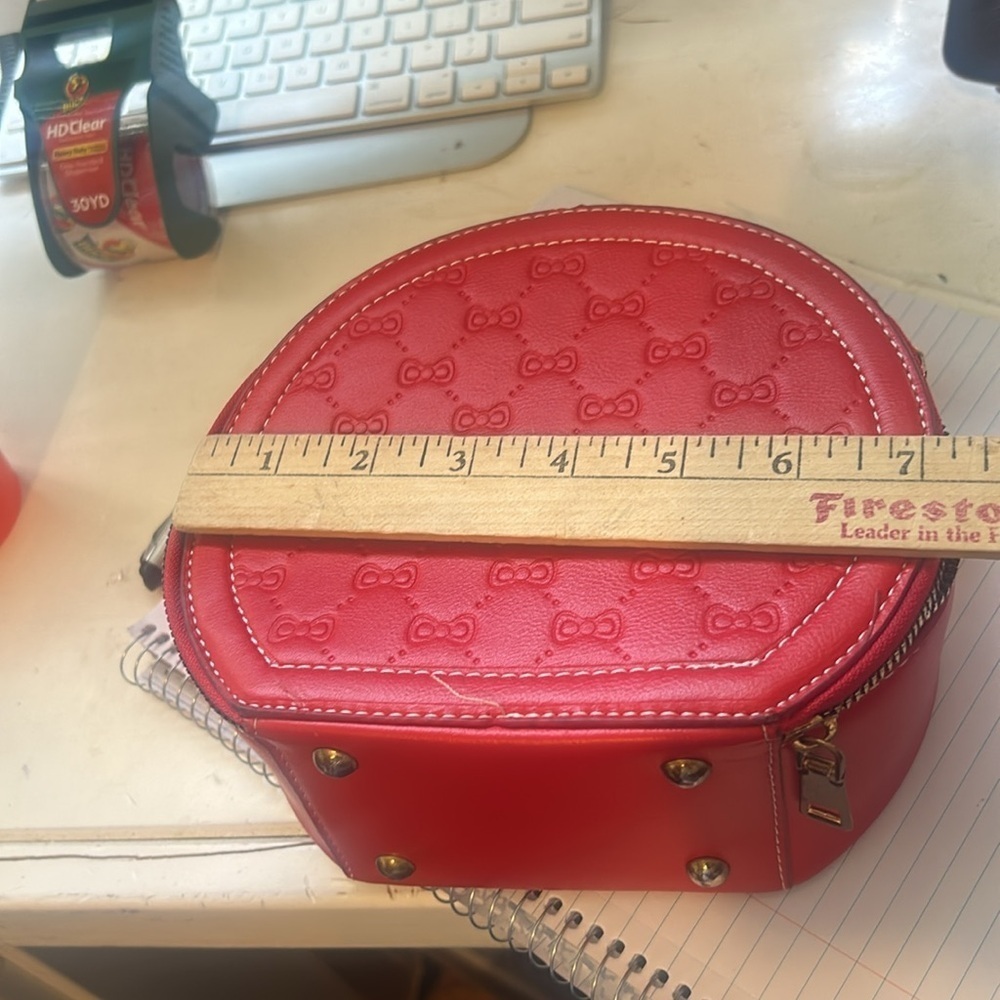 Satchel Round Red Purse. Crossbody Shoulder Adjustable Strap - Picture 11 of 11